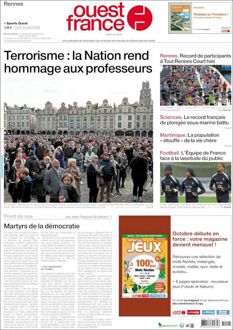 Portada de Ouest France (Francia)