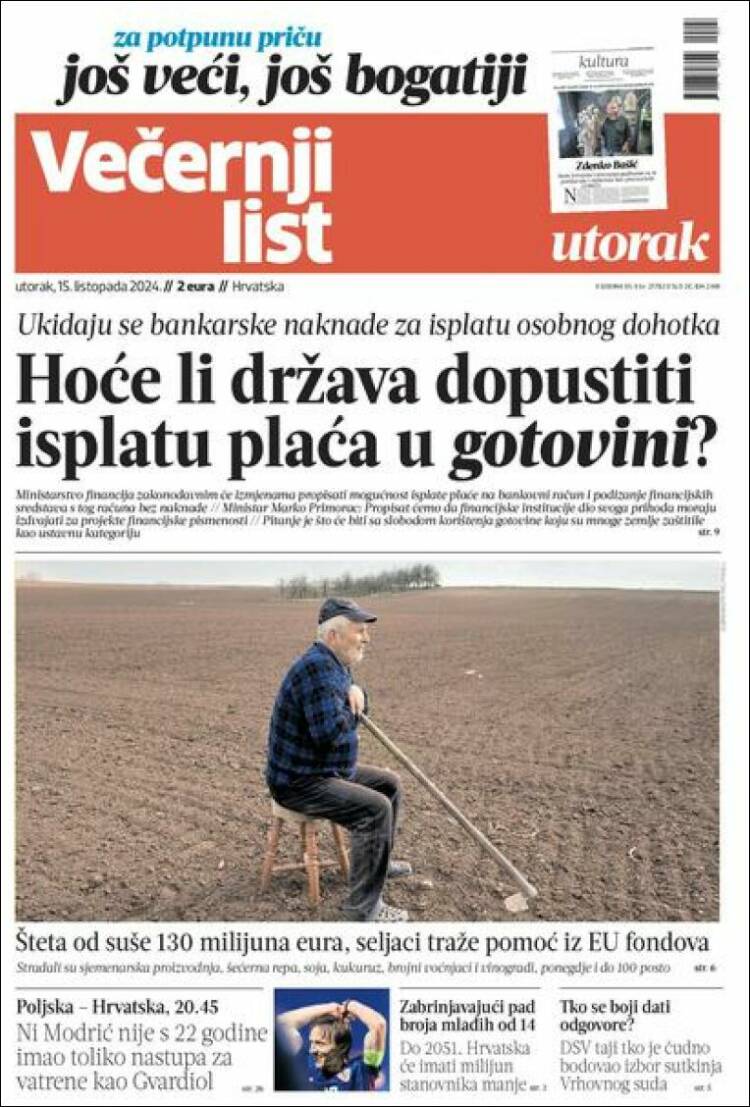 Portada de Večernji (Croacia)