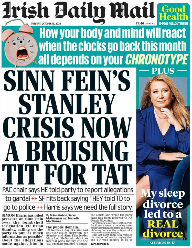 Portada de Irish Daily Mail (Irlanda)