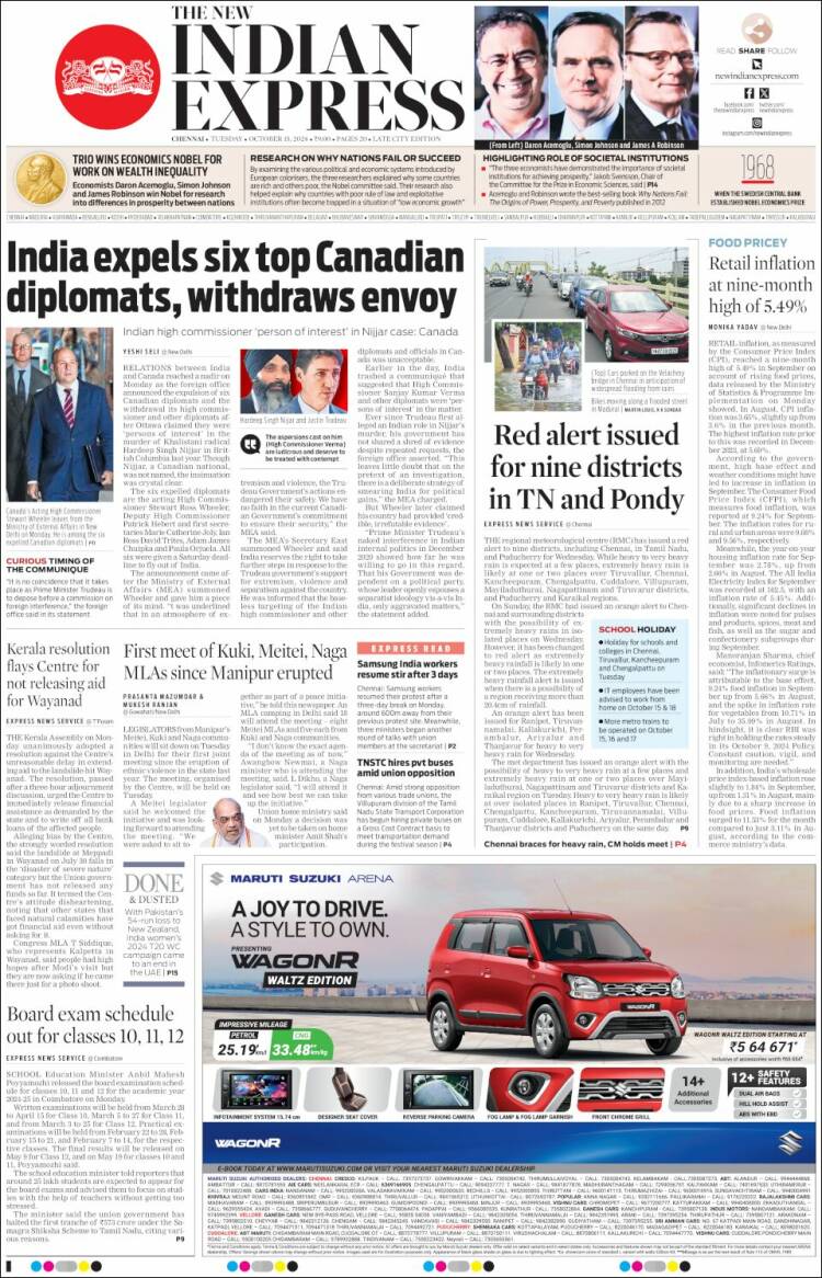 Portada de New Indian Express (India)