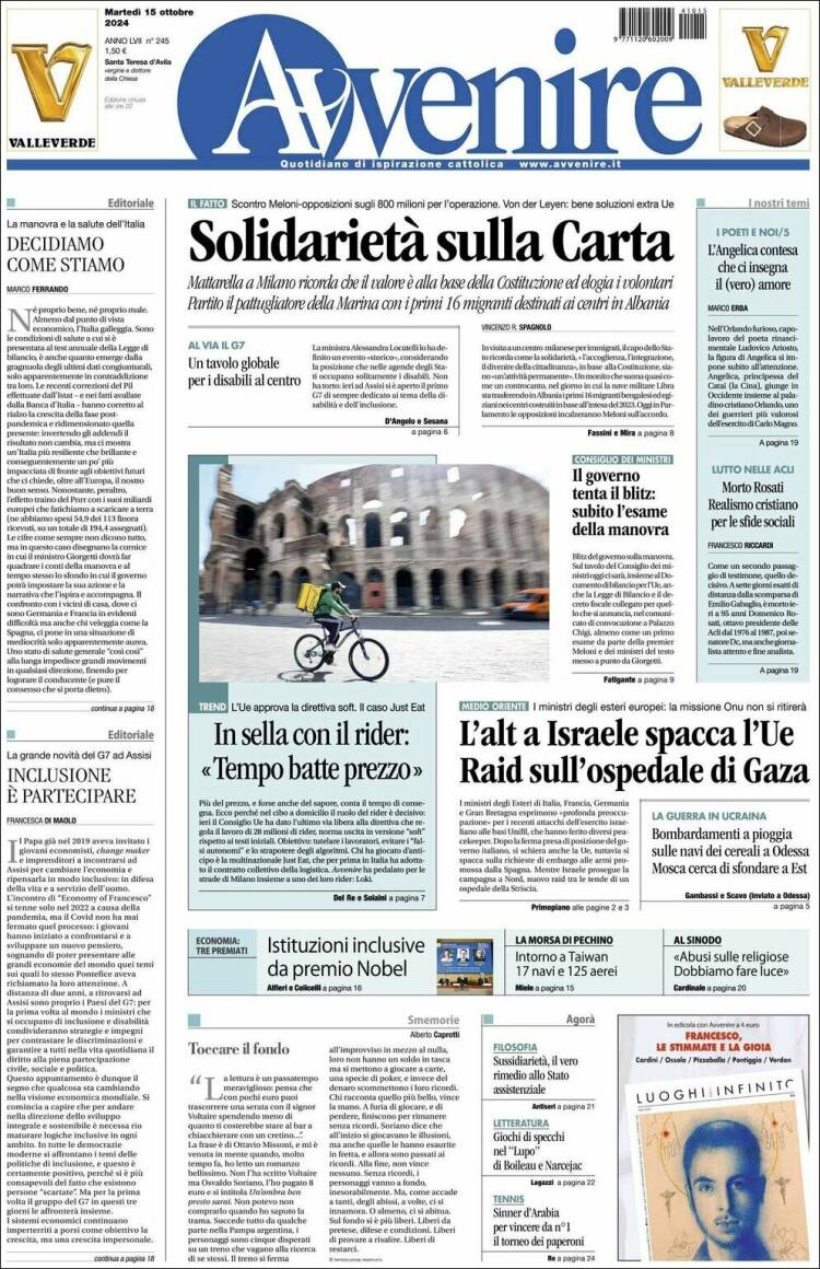 Portada de Avvenire (Italia)