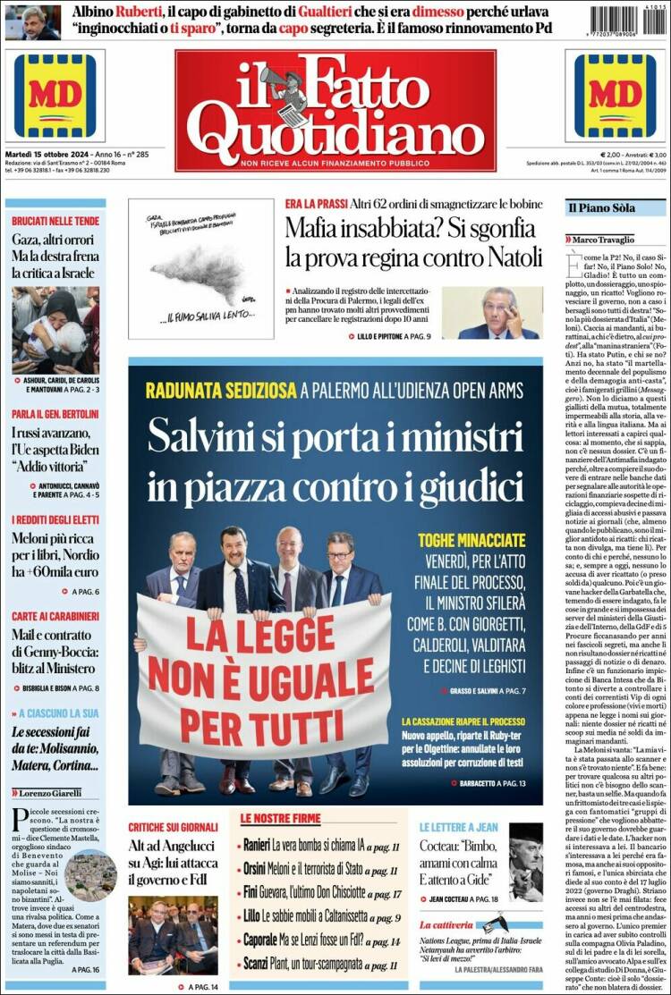 Portada de Il Fatto Quotidiano (Italia)