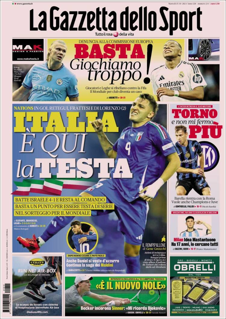 Portada de La Gazzetta dello Sport (Italia)