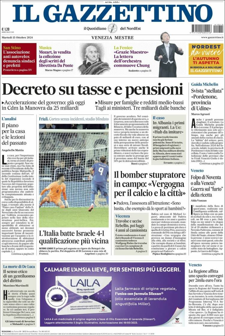 Portada de Il Gazzettino (Italia)