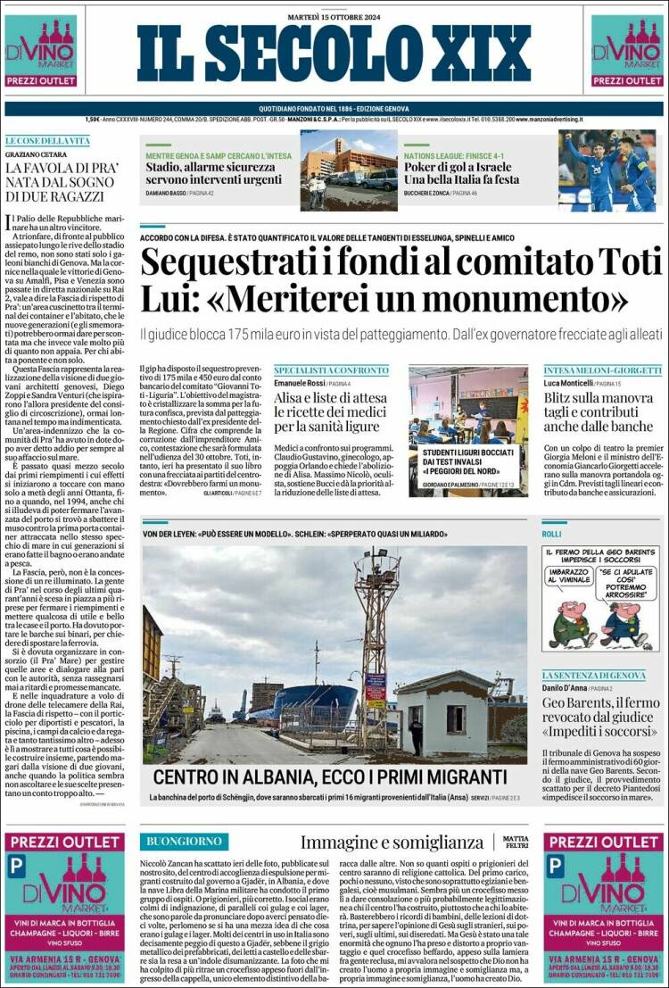 Portada de Il Secolo XIX (Italia)