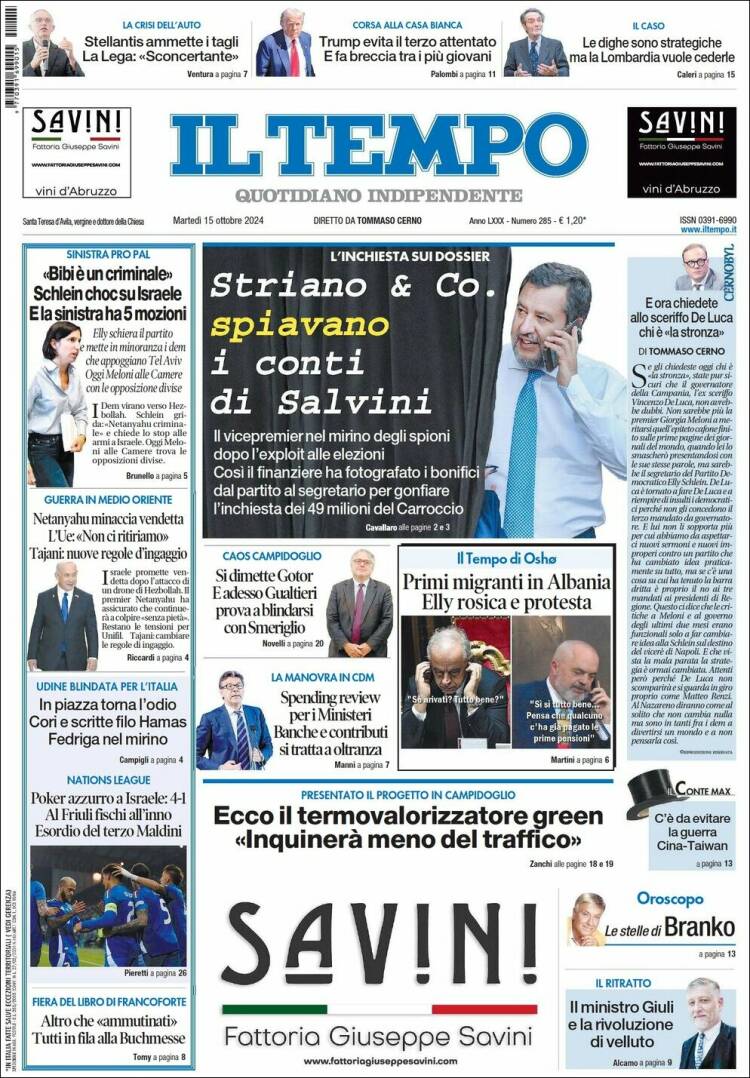 Portada de Il Tempo (Italia)