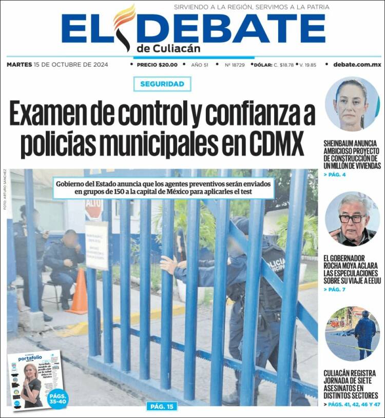 Portada de El Debate de Culiacán (México)