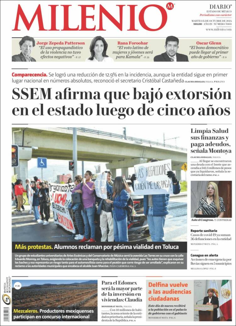 Portada de Milenio - Estado de México (México)