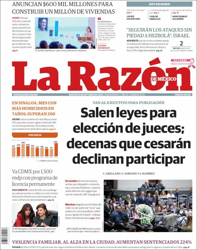 Portada de La Razón (México)