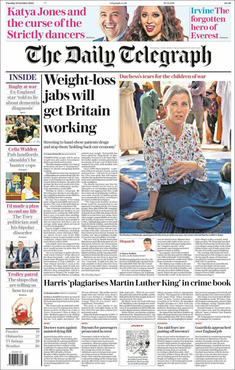 Portada de Daily Telegraph (Reino Unido)