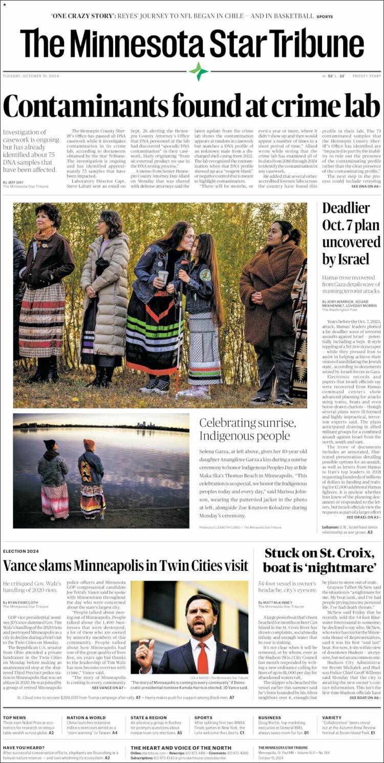 Portada de Star Tribune (USA)