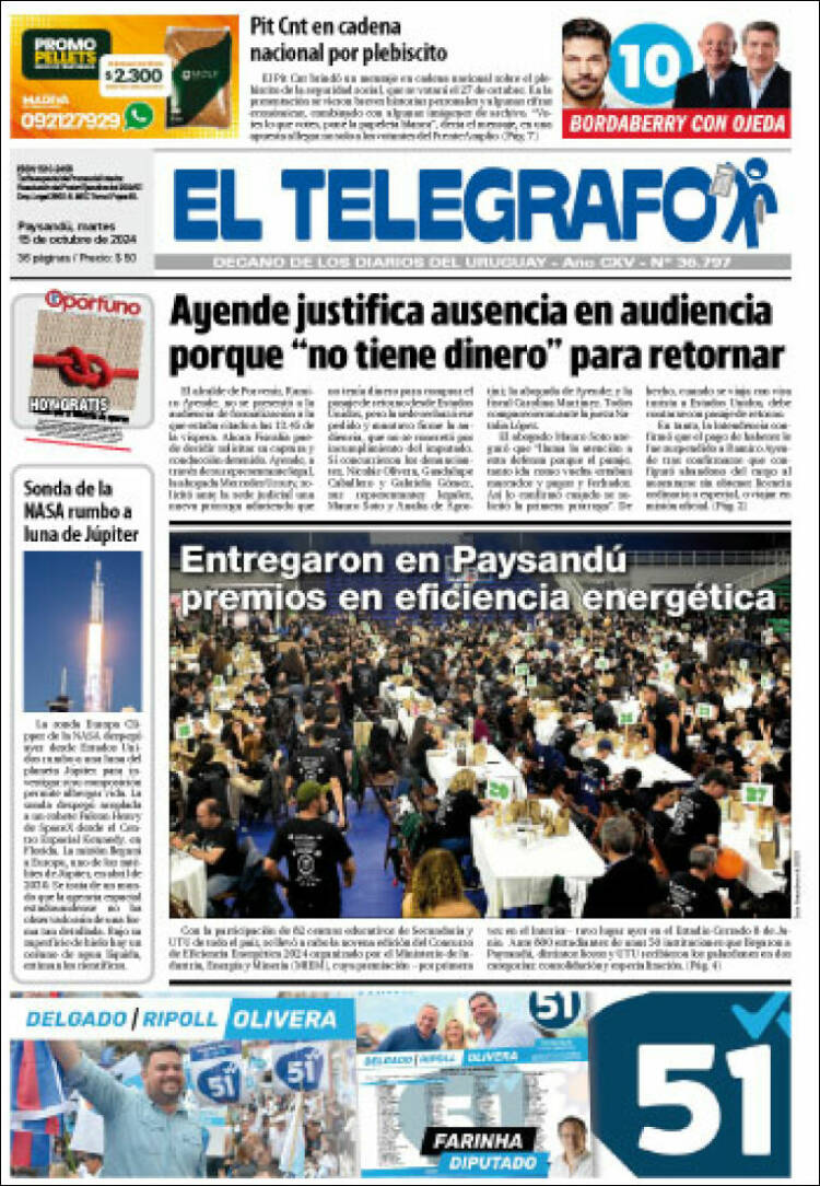 Portada de El Telégrafo (Uruguay)