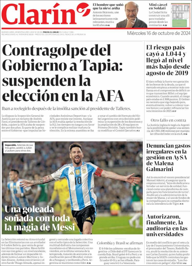 Portada de Clarín (Argentina)