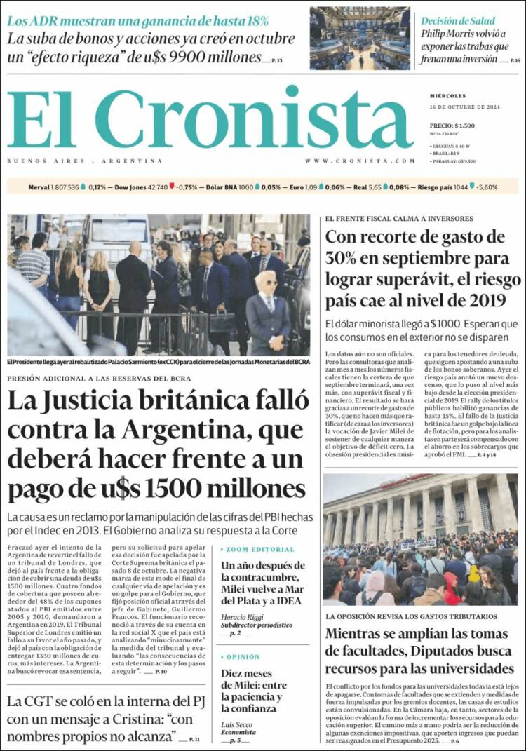 Portada de El Cronista Comercial (Argentina)