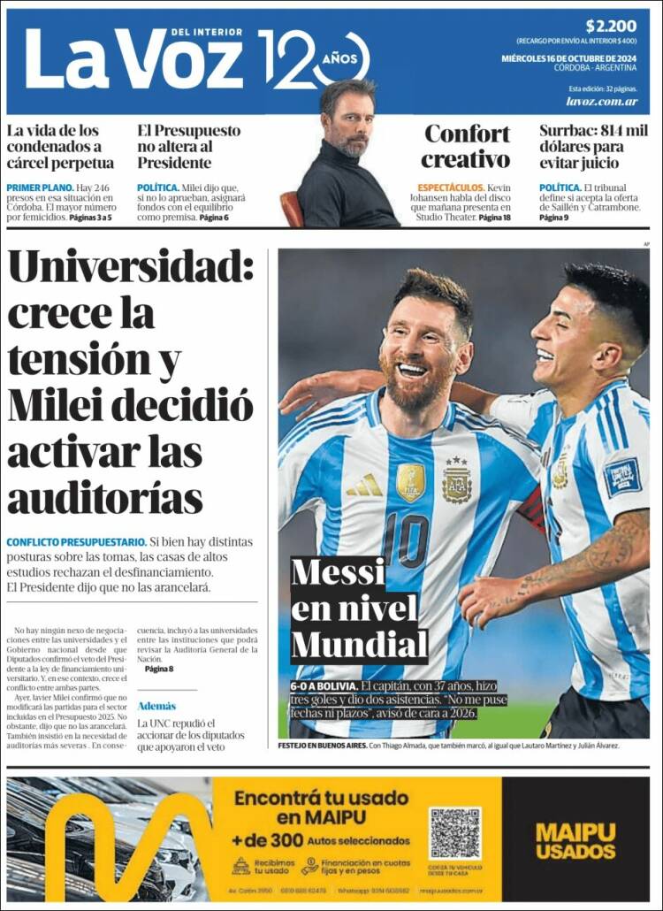 Portada de La Voz del Interior (Argentina)