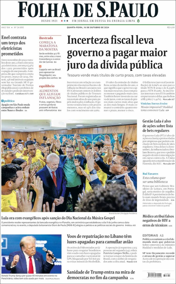 Portada de Folha de São Paulo (Brasil)