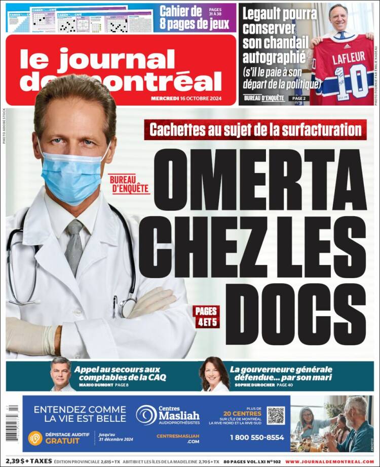 Portada de Le Journal de Montréal (Canadá)