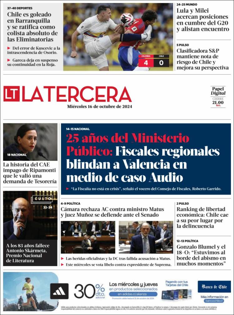 Portada de La Tercera (Chile)