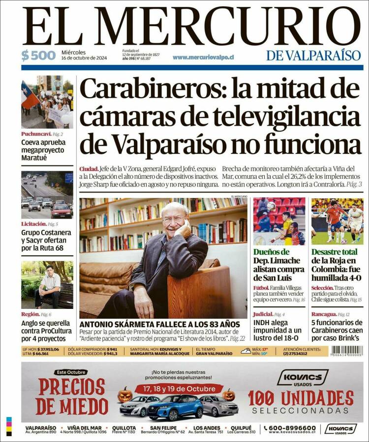 Portada de Mercurio de Valparaiso (Chile)