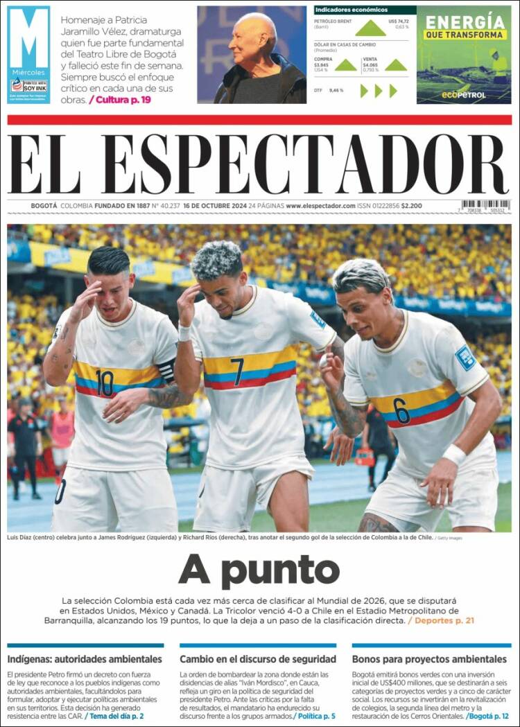 Portada de El Espectador (Colombia)