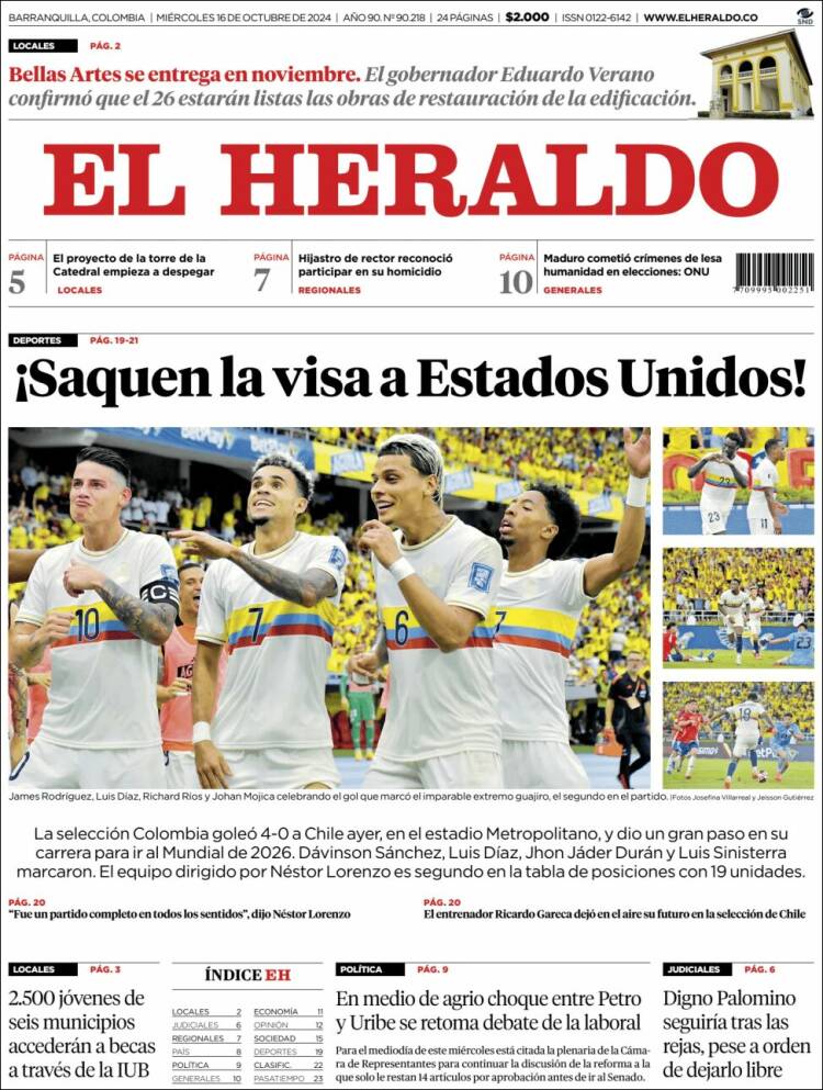 Portada de El Heraldo (Colombia)