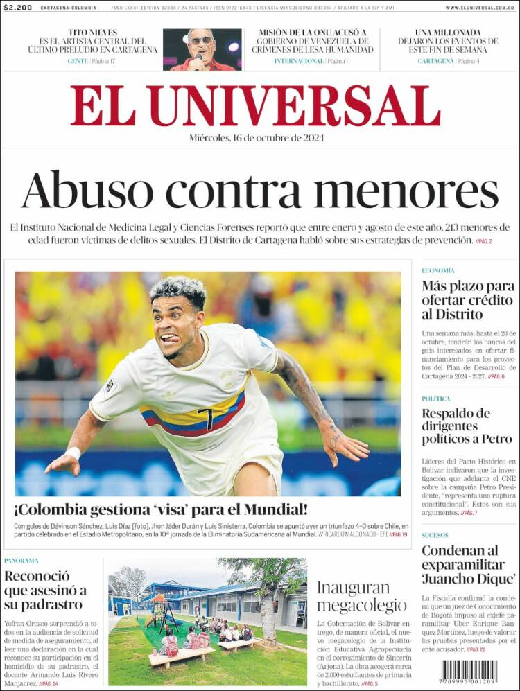 Portada de El Universal (Colombia)