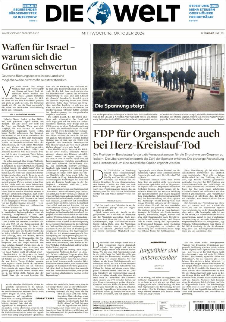 Portada de Die Welt (Alemania)