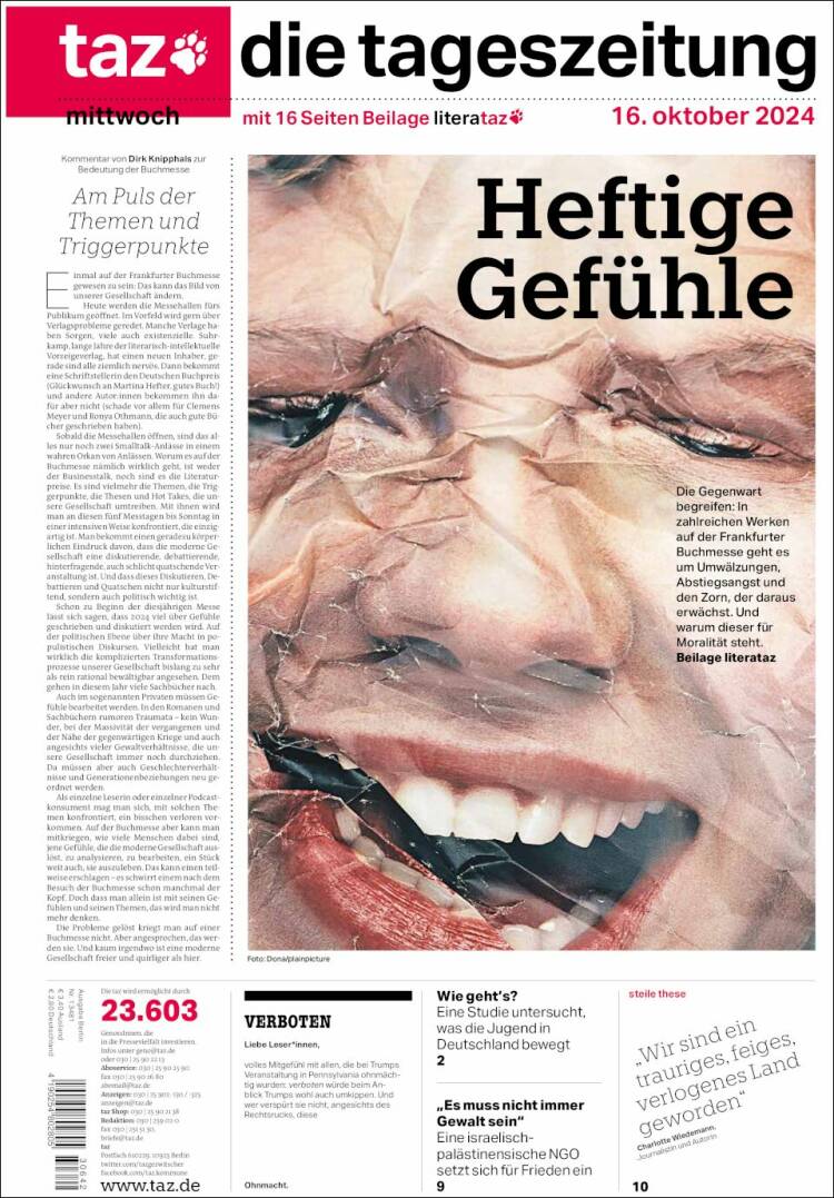 Portada de Die Tageszeitung (Alemania)