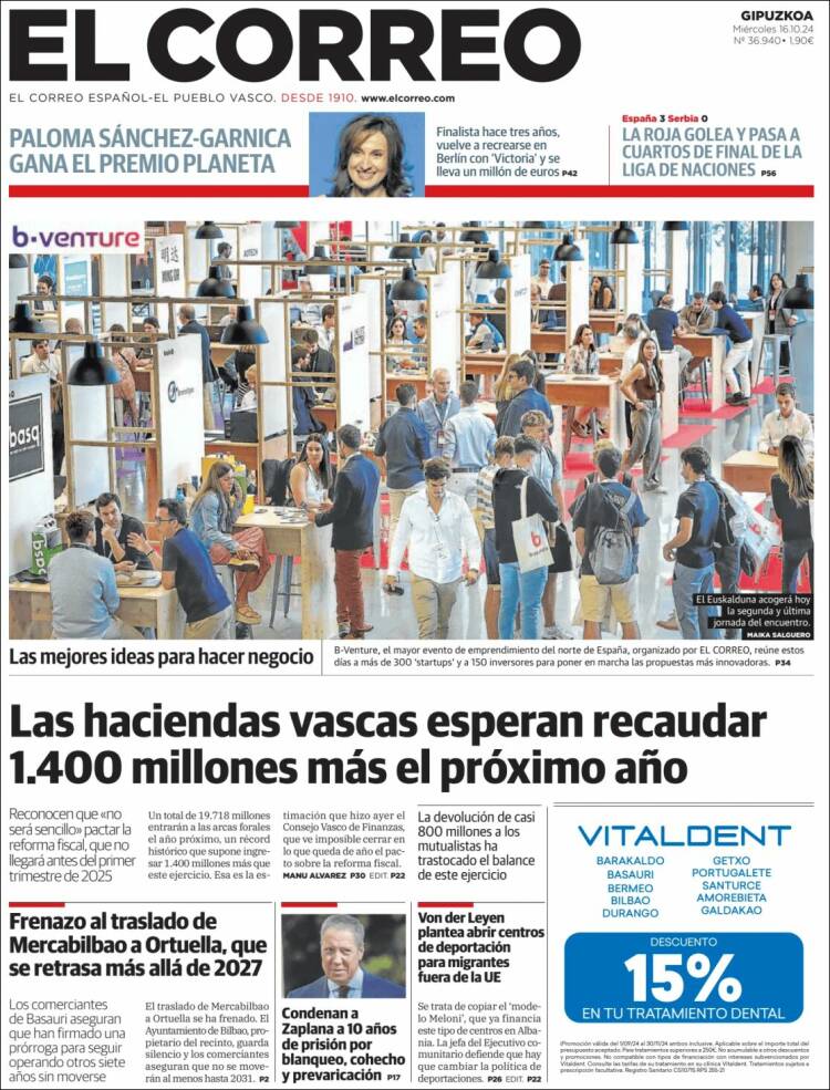 Portada de El Correo - Guipuzcoa (España)