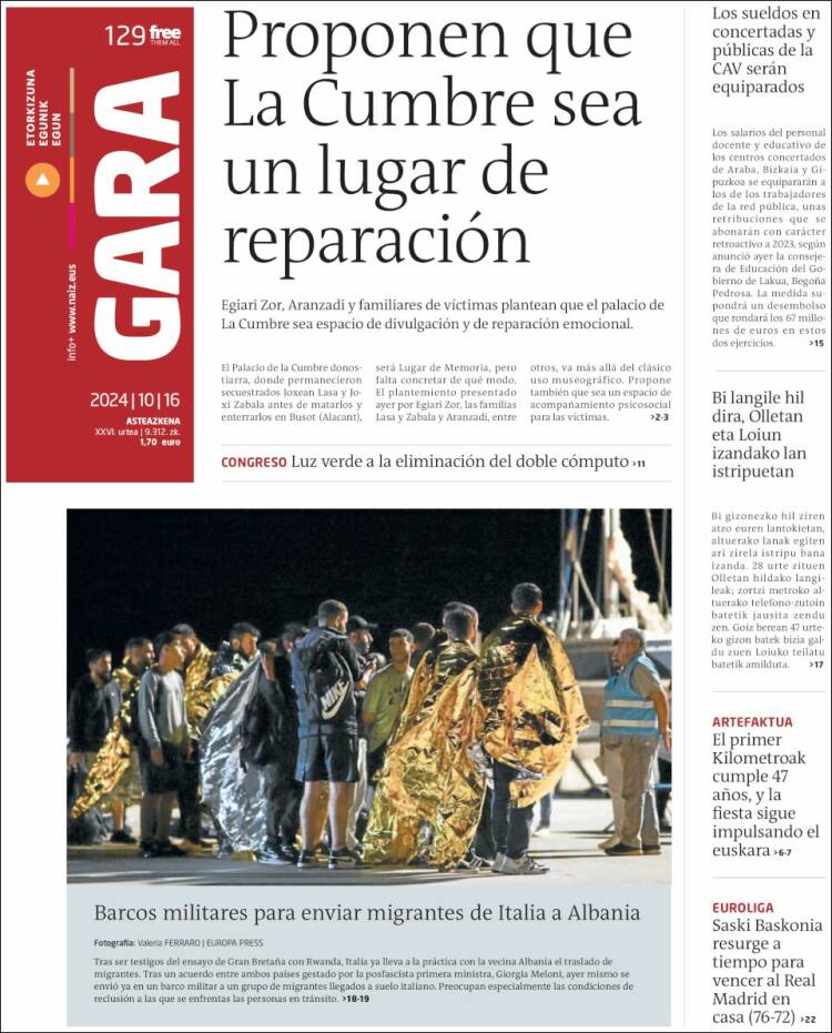 Portada de Gara (España)