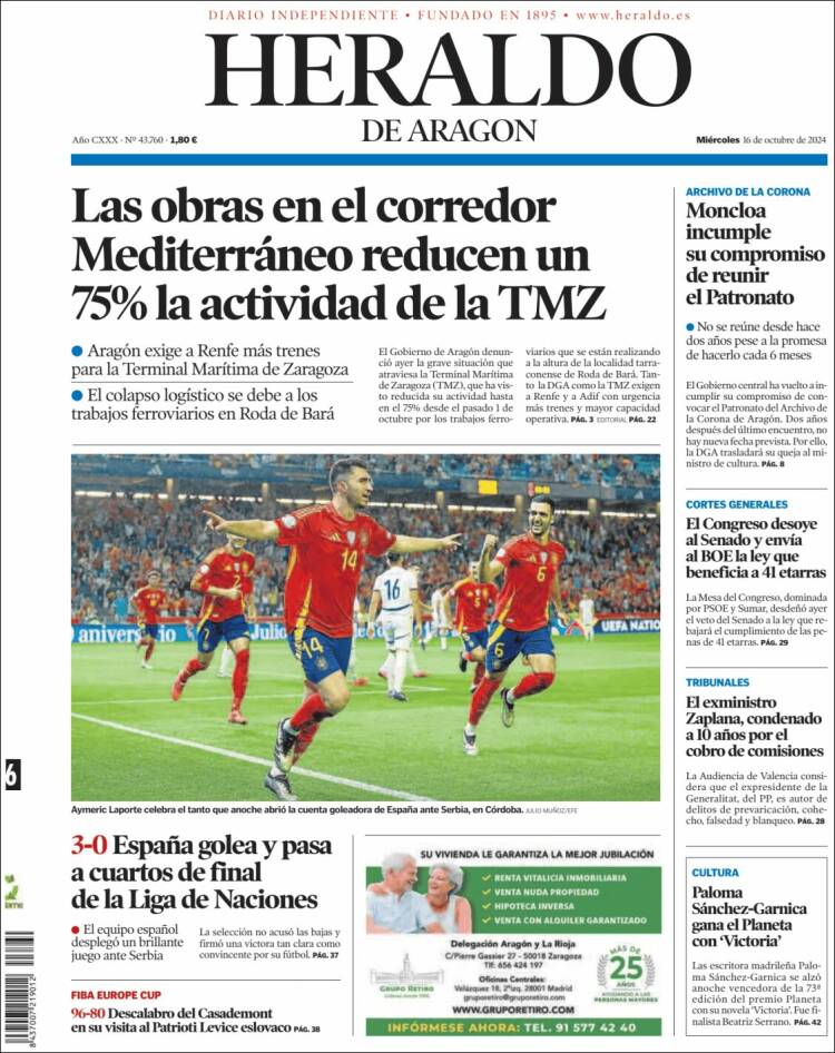 Portada de Heraldo de Aragón (España)