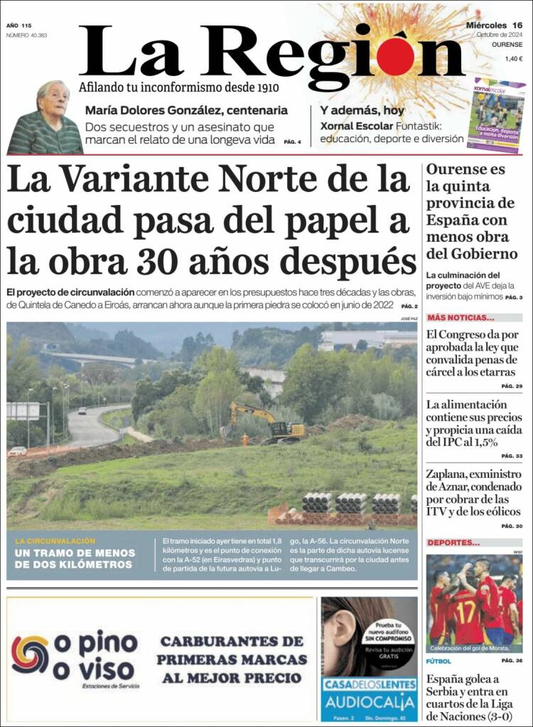 Portada de La Región de Ourense (España)