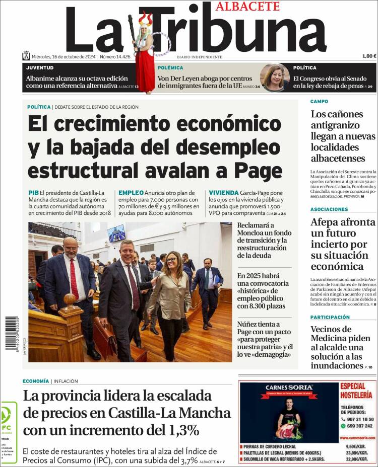 Portada de La Tribuna de Albacete (España)