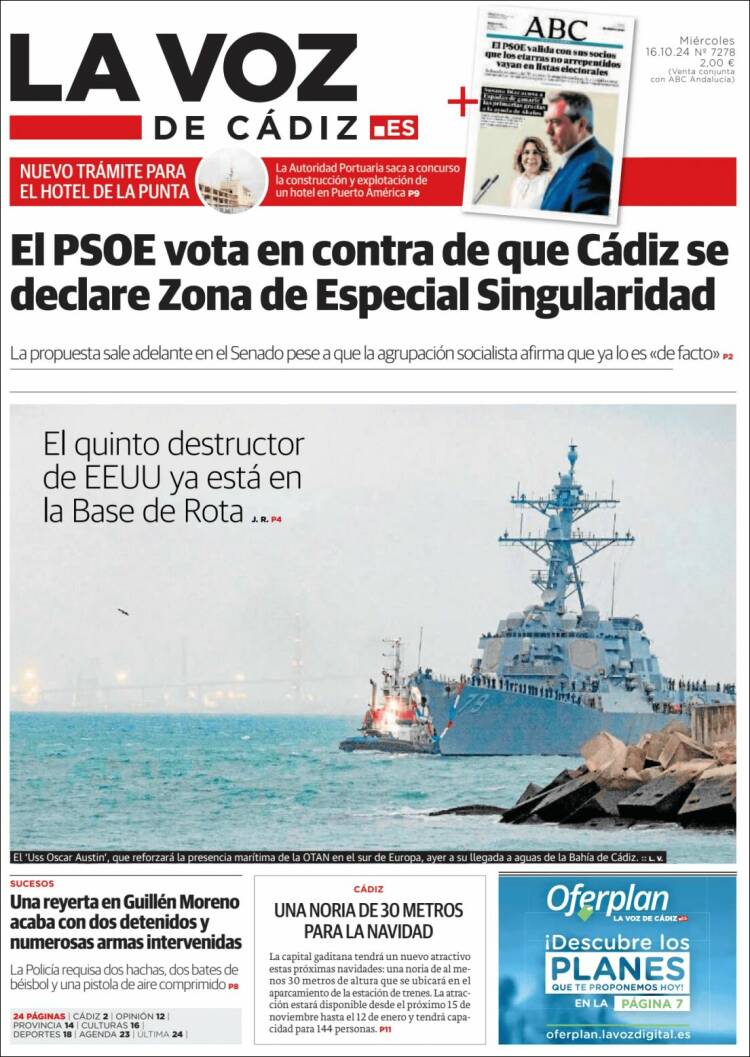 Portada de La Voz de Cádiz (España)