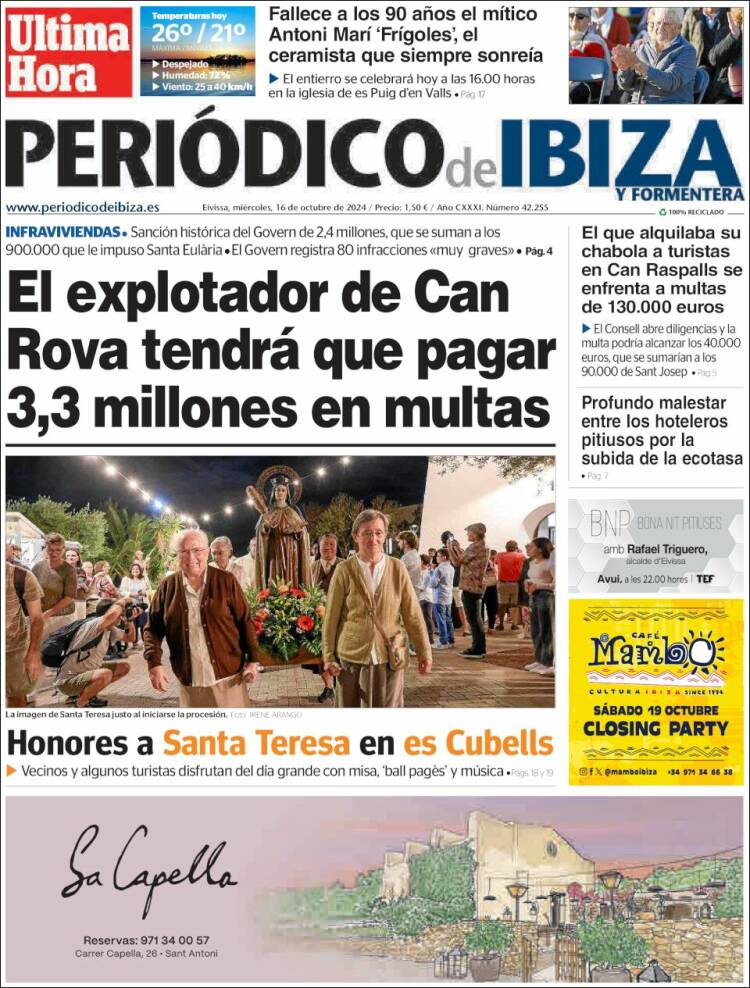 Portada de Periódico de Ibiza (España)