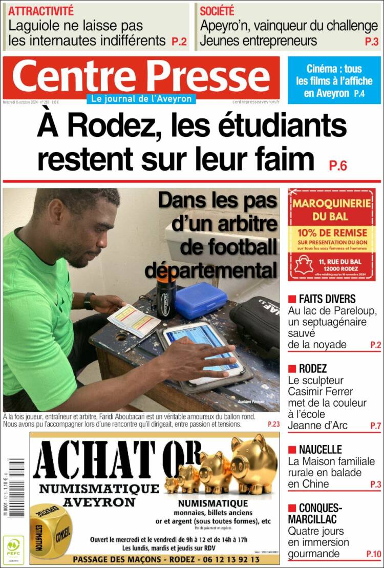 Portada de Centre Presse (Francia)