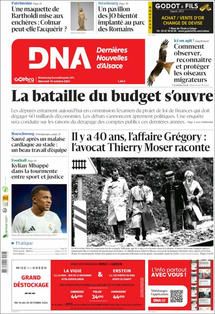 Portada de Les Dernières Nouvelles d'Alsace (Francia)