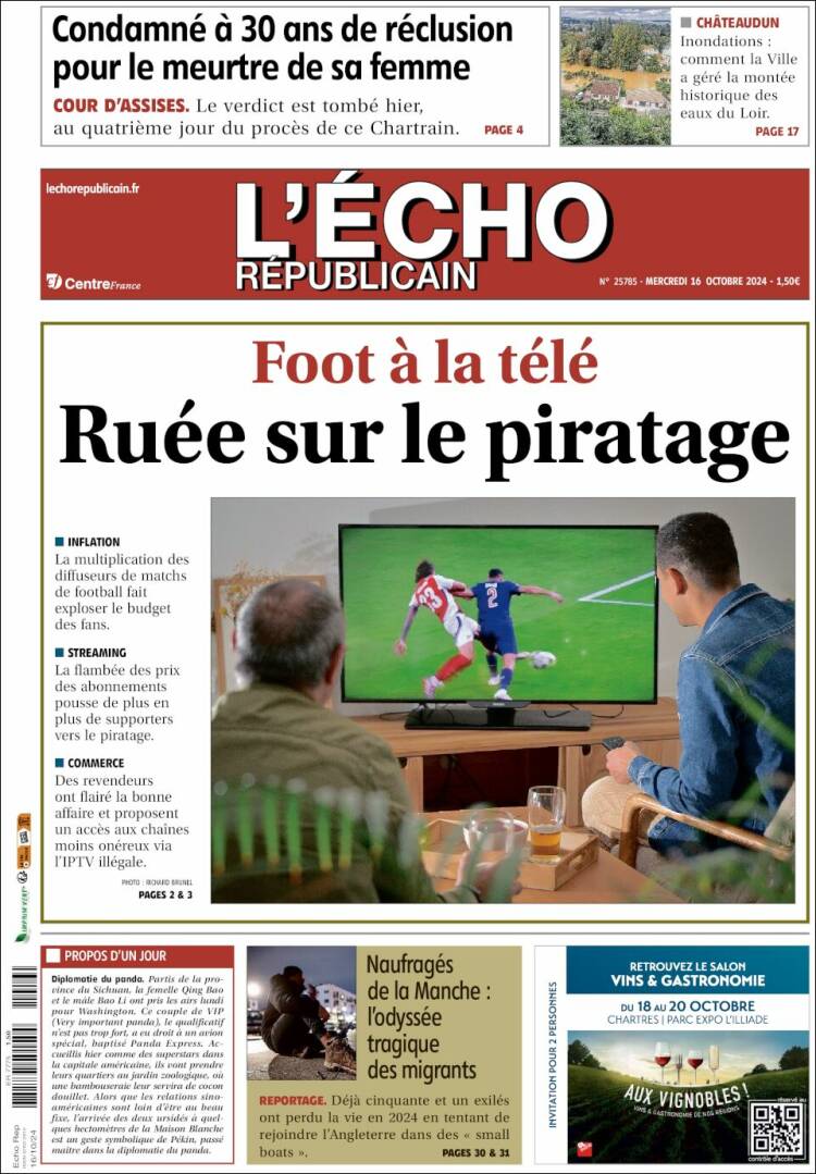 Portada de L'Echo Républicain (Francia)