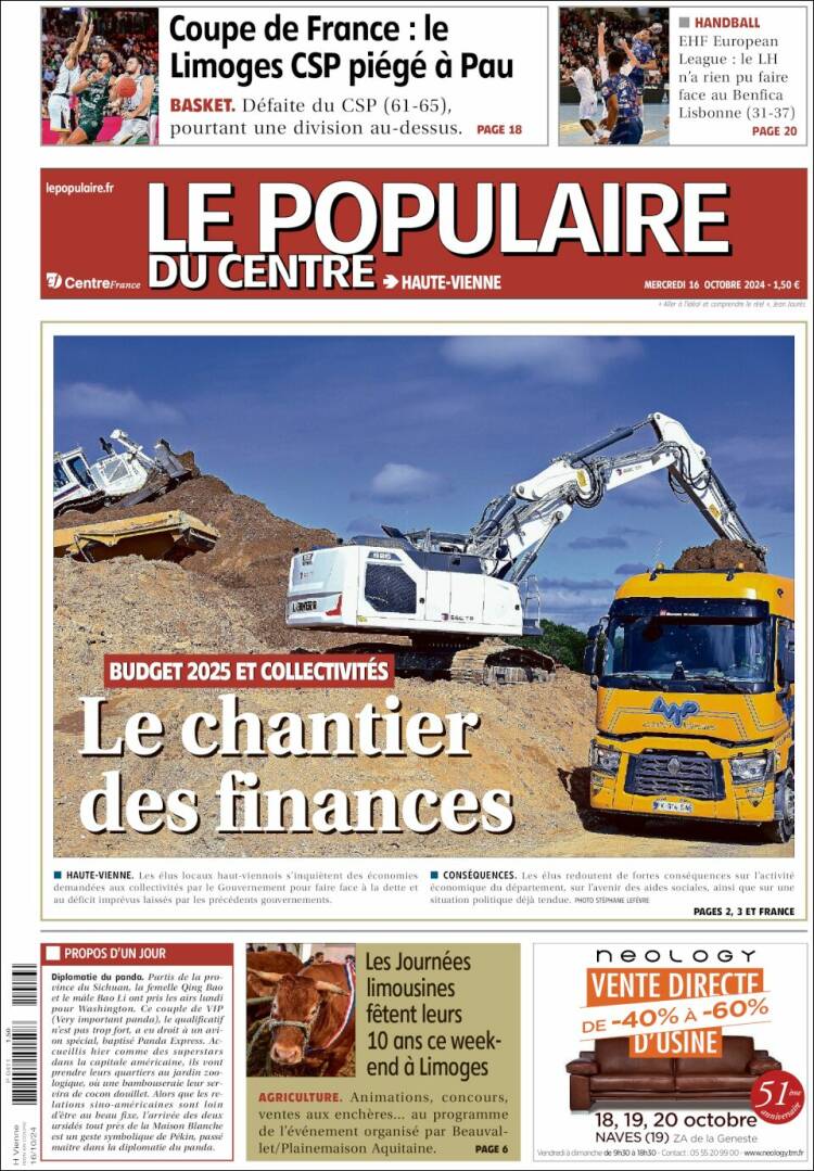 Portada de Le Populaire du Centre (Francia)