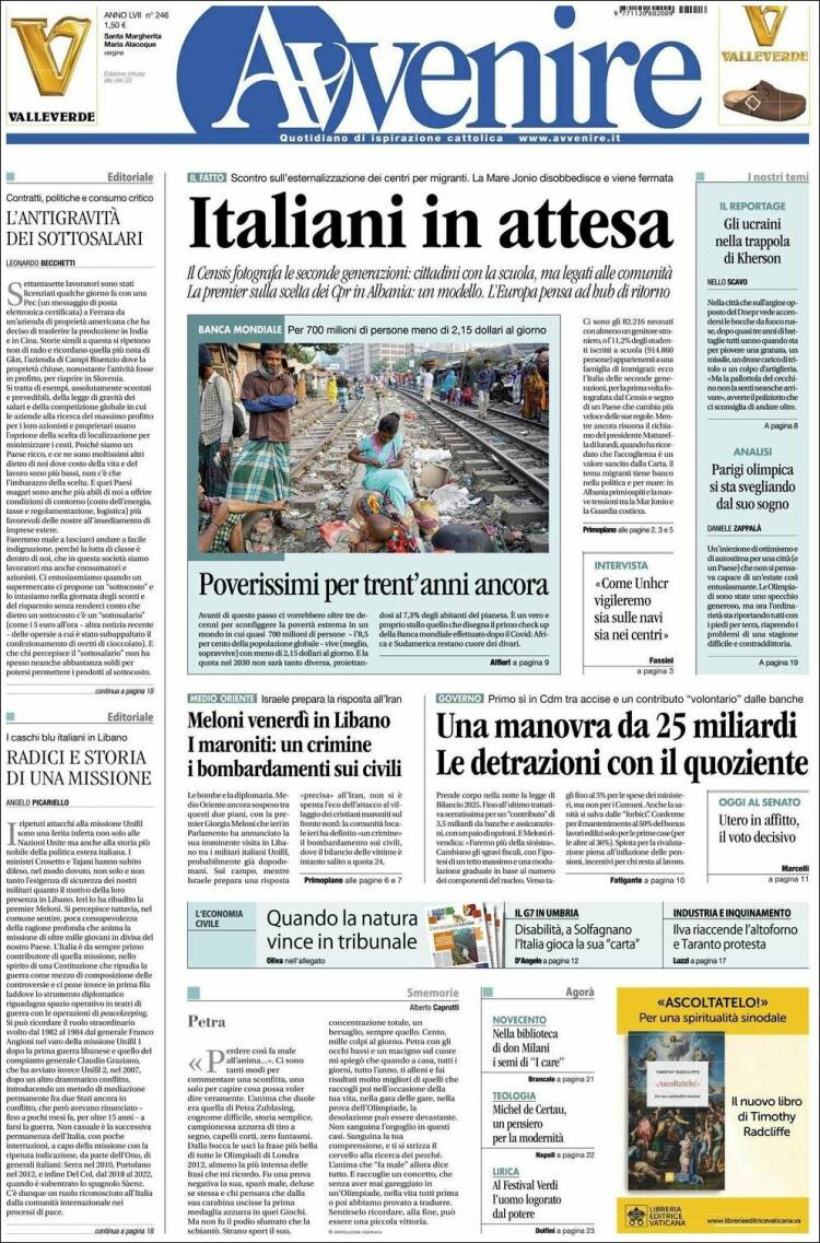 Portada de Avvenire (Italia)