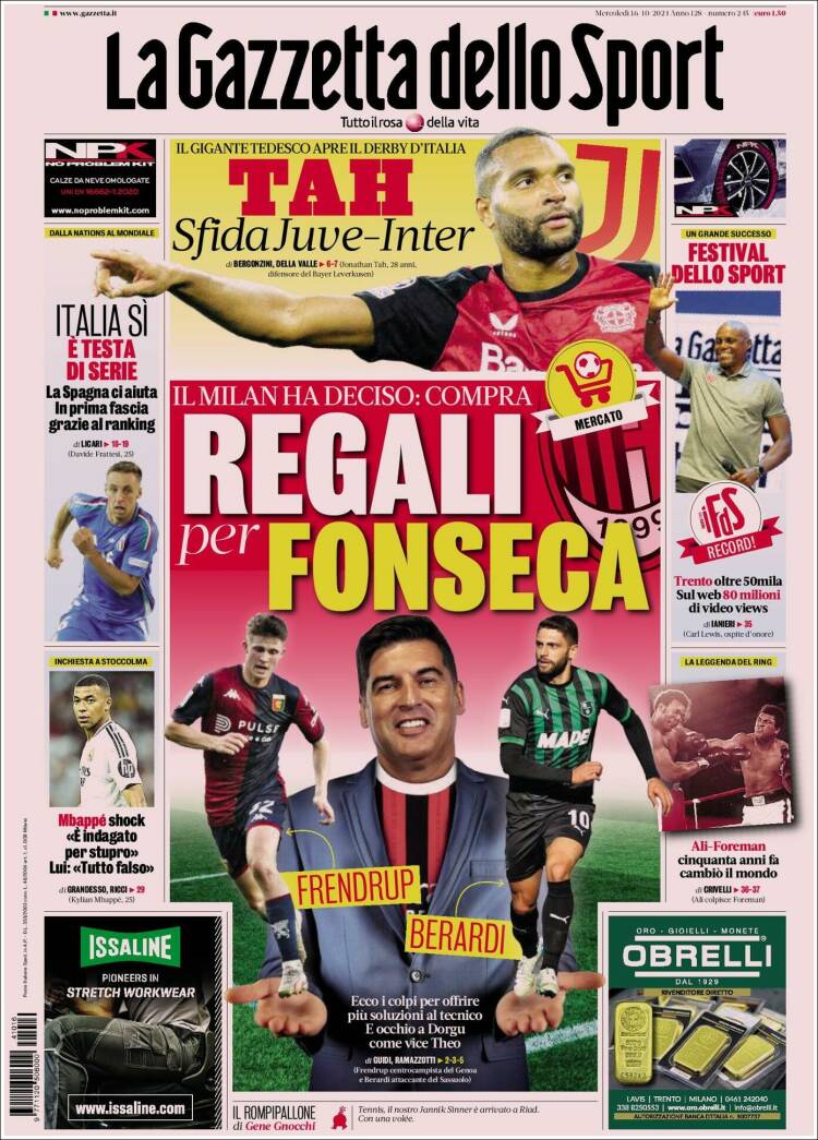 Portada de La Gazzetta dello Sport (Italia)