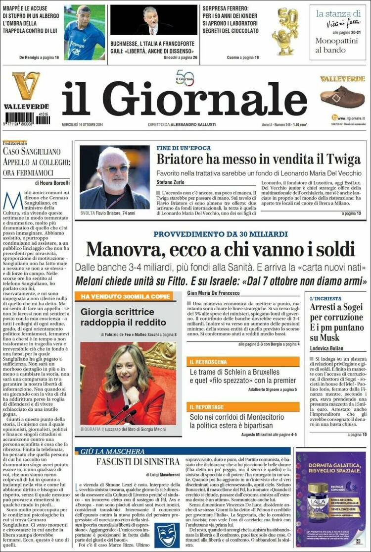 Portada de il Giornale (Italia)