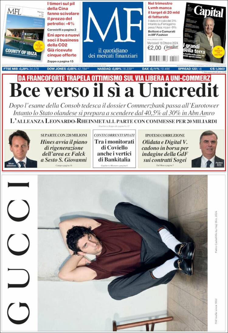 Portada de Milano Finanza (Italia)