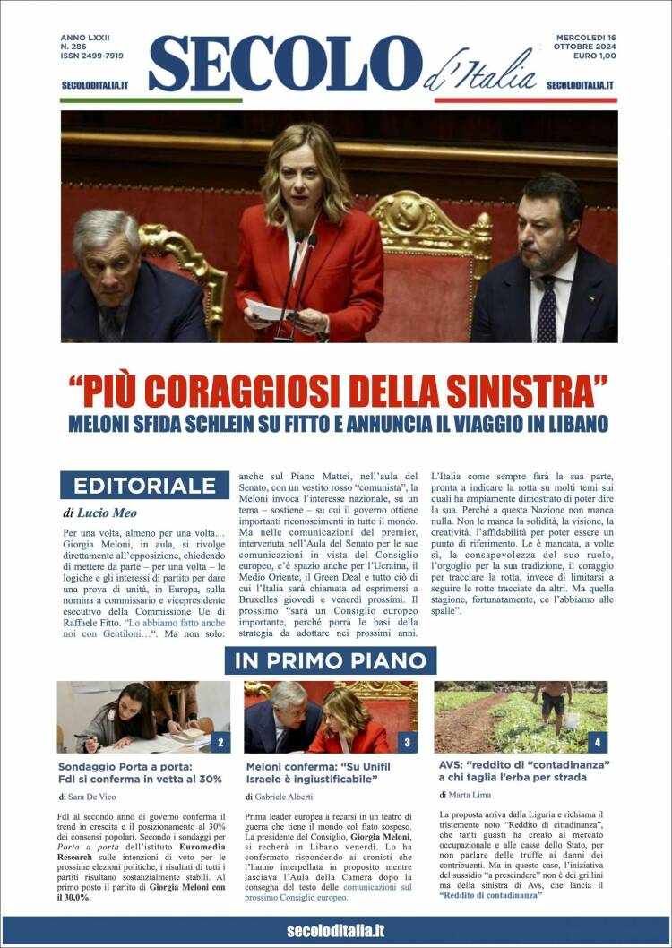 Portada de Secolo d'Italia (Italia)