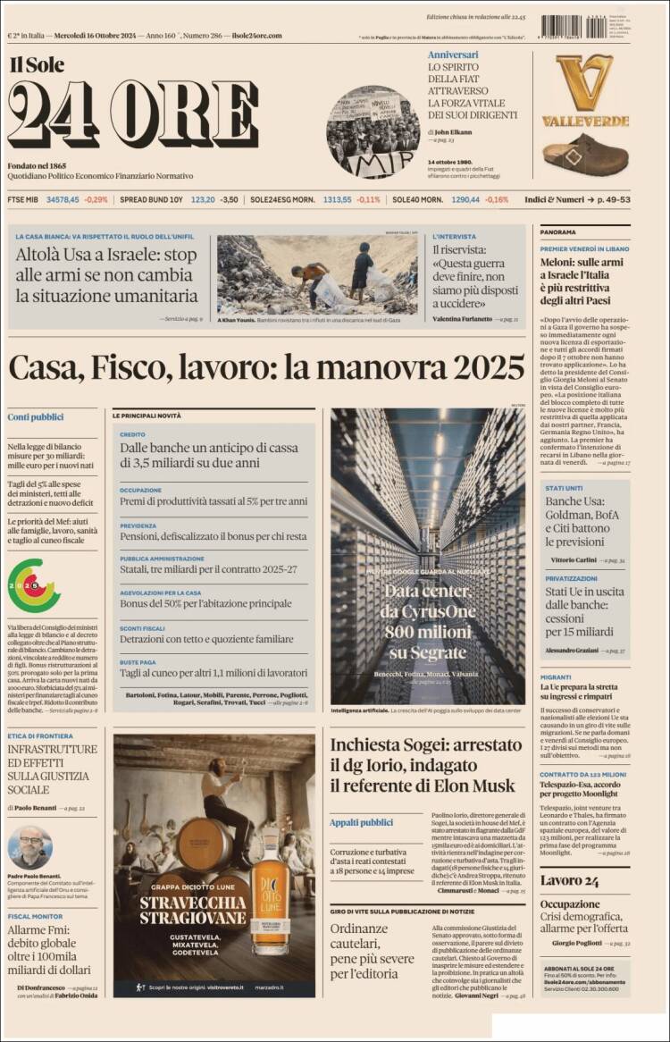 Portada de Il Sole 24 ORE (Italia)