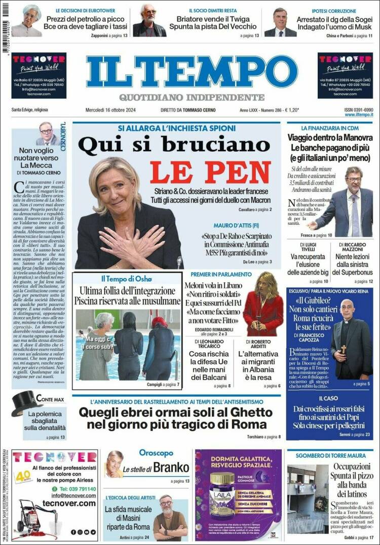 Portada de Il Tempo (Italia)