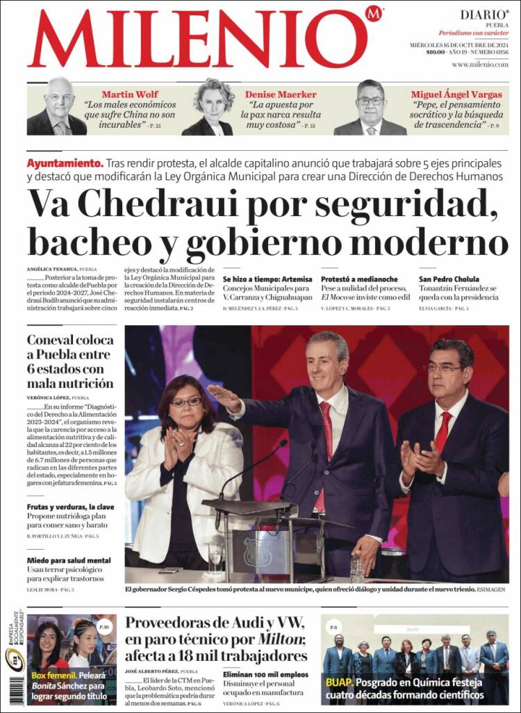 Portada de Milenio de Puebla (México)