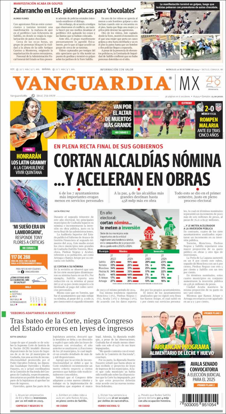 Portada de Vanguardia (México)