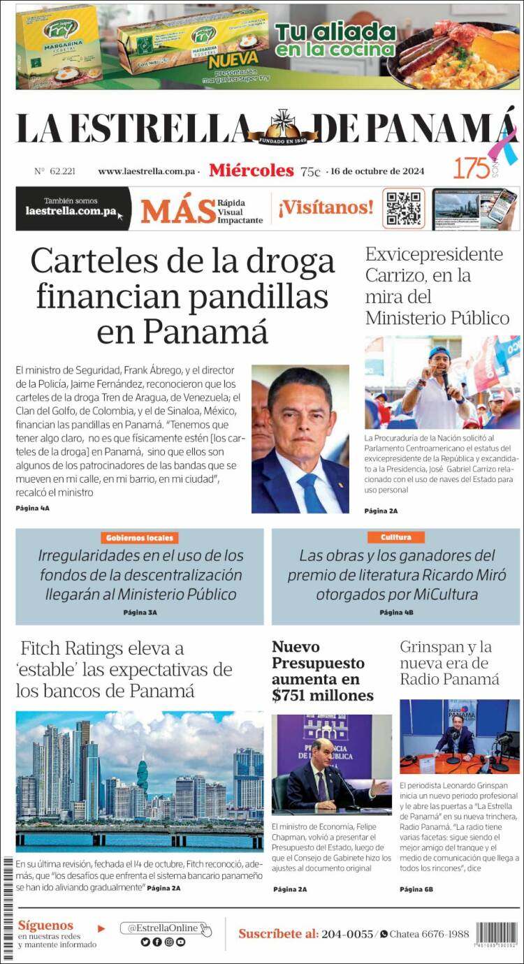 Portada de La Estrella de Panamá (Panamá)