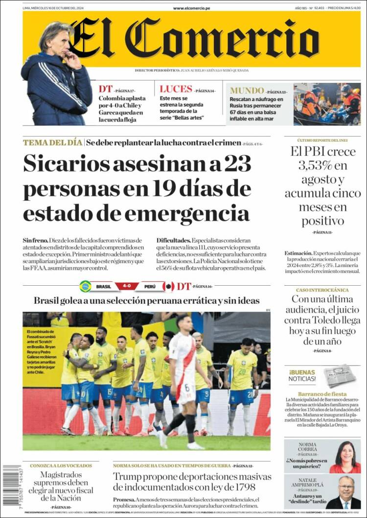 Portada de El Comercio (Perú)